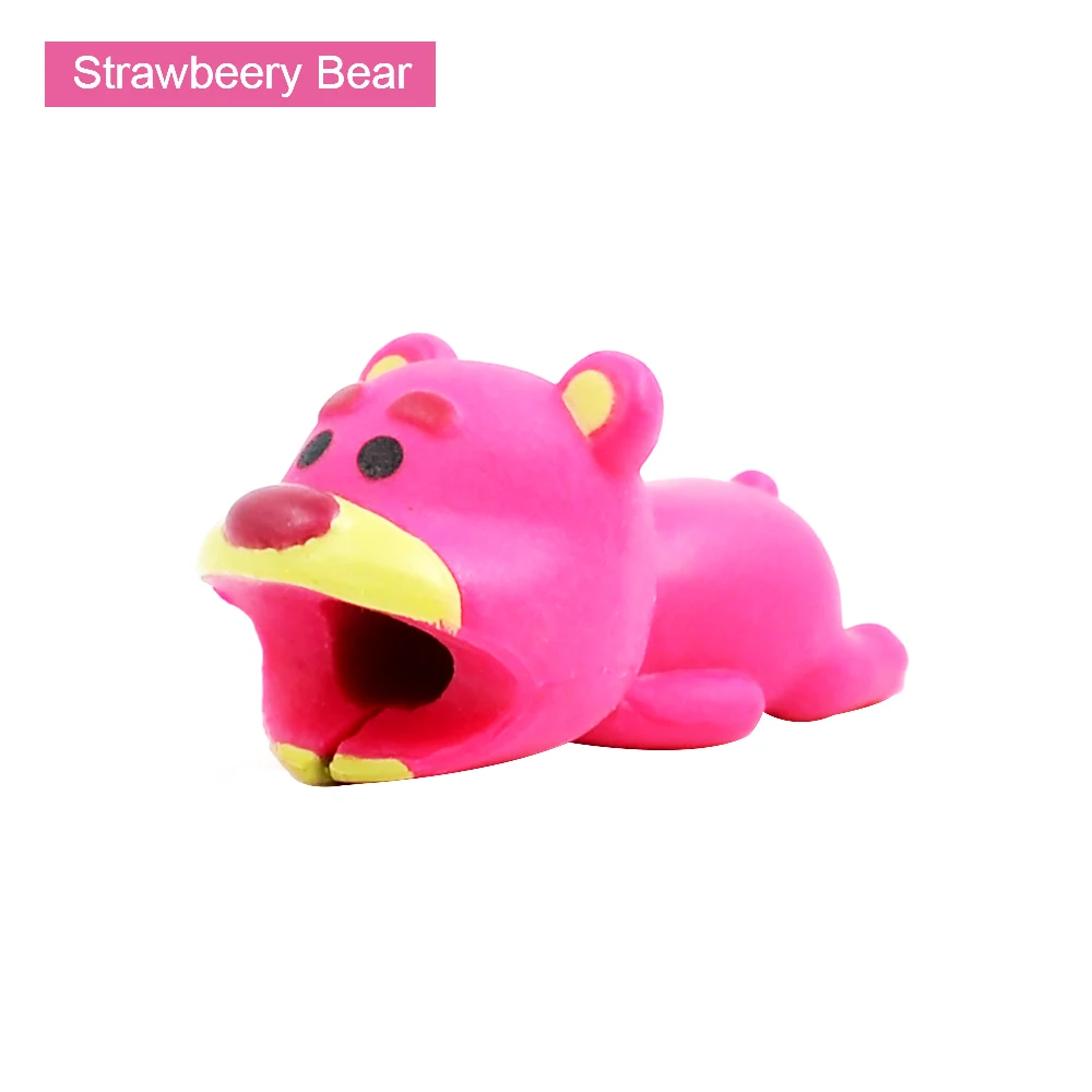 Strawbeery Bear CHIPAL милый мультфильм укусов провода моталки для iPhone USB кабель протектор животное укуса Органайзер Chompers накладка держатель для телефона - Цвет: Strawbeery Bear