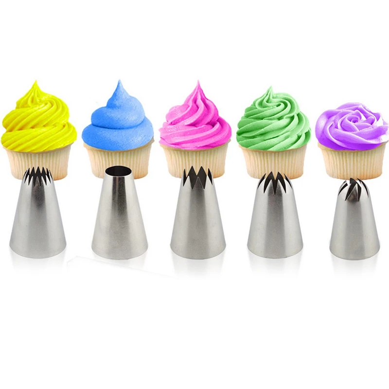 

Large 5pcs/set Cream Pastry Tips Stainless Steel DIY Cake Icing Piping Nozzles Fondant Decorating Tools Sugarcraft Bakeware