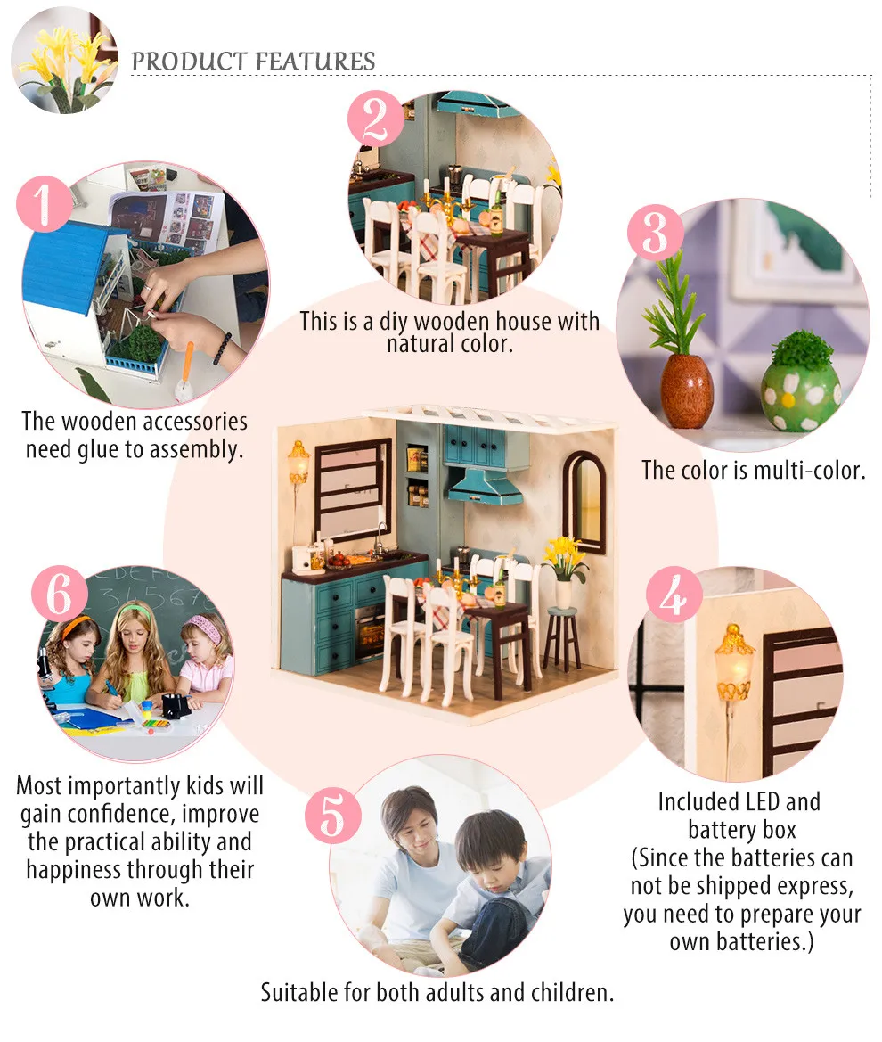 

Miniature house models Wooden diy miniature house furniture led house 3D For kid Girl Puzzle Decorate Creative Gifts L619