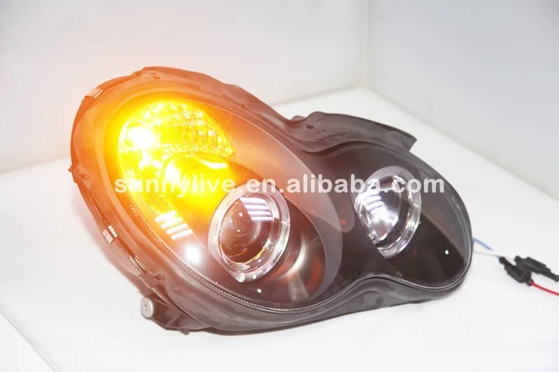 Для benz 2000-2007 год W203 C63 C200 C230 C280 C300 LED Ангельские глазки светодиодные фары автомобиля Черный Корпус sn