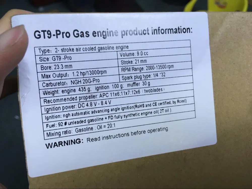 Радиоуправляемый самолет вертолет мини газовый двигатель 1.2hp/12600 об/мин 9.0cc с