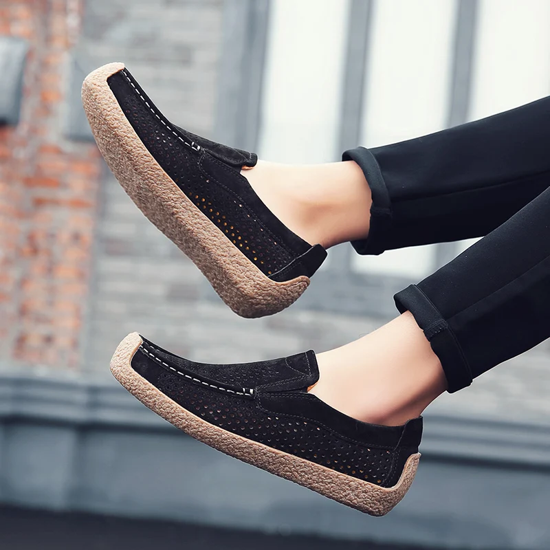 Обувь из натуральной свиной кожи; удобные модные стильные мужские туфли на плоской подошве без застежки; дышащая обувь; SUitalbe