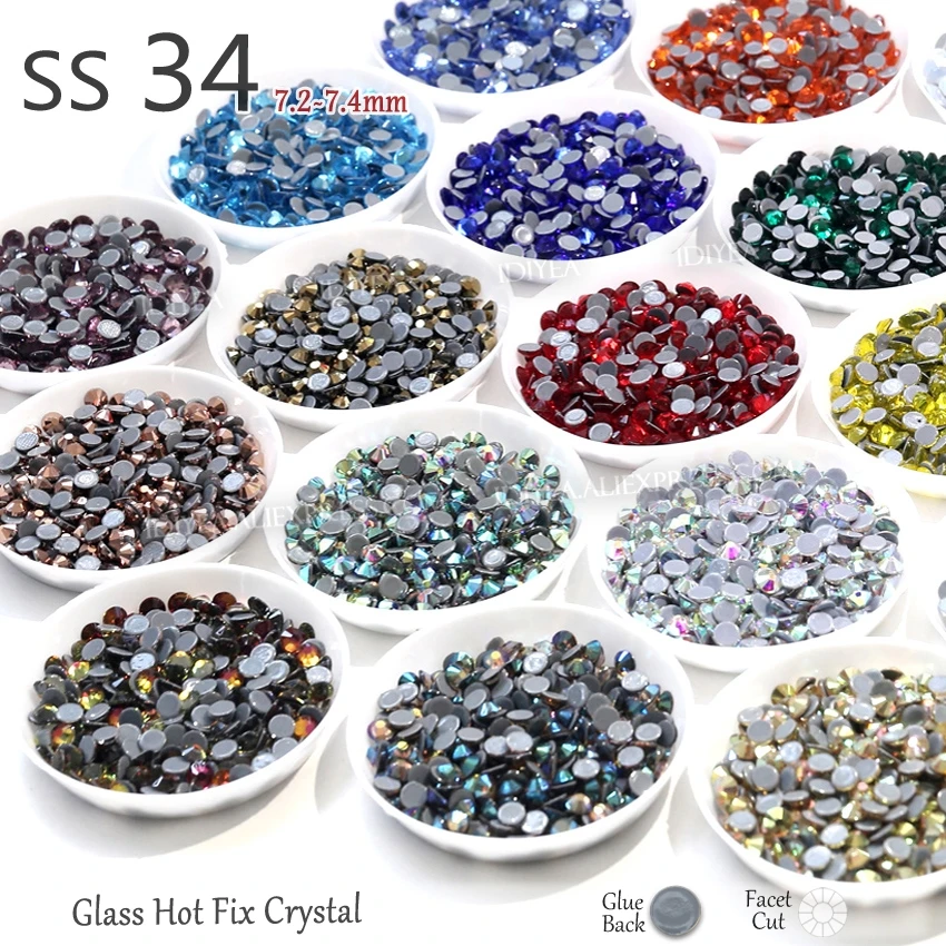 SS34 144 шт./лот Стразы с горячей фиксацией блестящие стразы плоской задней стенкой
