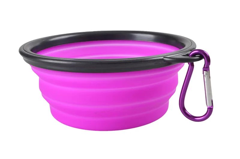 purple Силиконовый складной домашние животные собака чаша Карамельный цвет для путешествий Портативный Щенок Еда контейнер собак подачи воды блюдо миска для питомца - Цвет: purple
