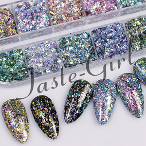 Блесткихлопьязеркальная пудра, 12 дюймов, Маникюр для ногтей сетка