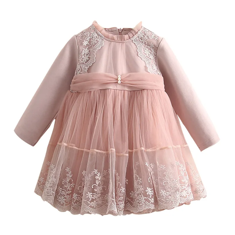 2020 Spring Autumn 3-12 Years Teenage Cute Crew Neck Embroidery Party Long Sleeve Kids Baby Girls Ball Gown Lace Princess Dress | Детская