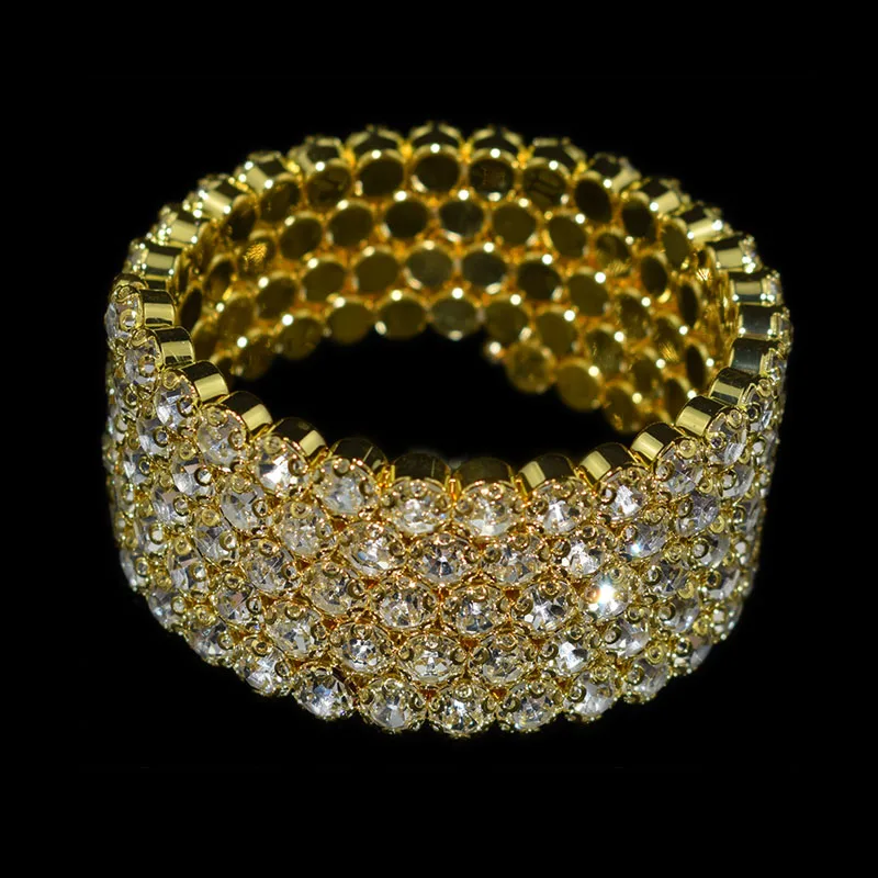 5 rows Gold Модные роскошные женские Многослойные браслеты с кристаллами, стразы, браслеты, регулируемые свадебные браслеты, ювелирные изделия, подарки для девушек - Окраска металла: 5 rows Gold