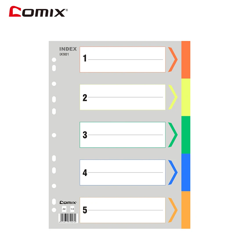 

5 Pack / Lot Comix IX901 Paper index card A4 11 holes, for documents file display