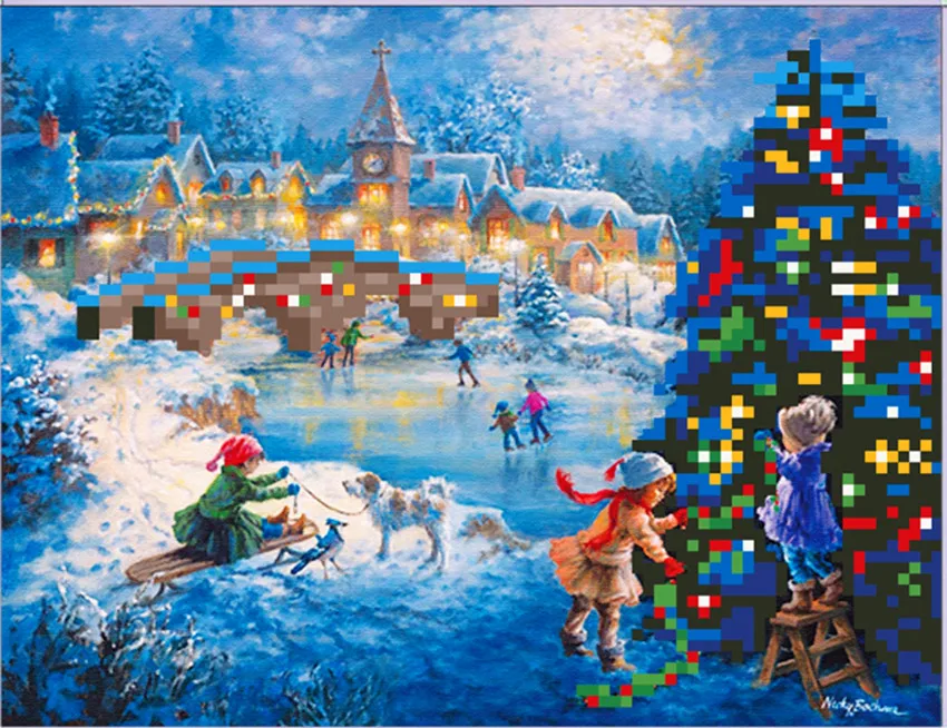 

Бриллиантовый рисунок Рождество 5D DIY Алмазная вышивка пейзаж X'mas Night K047 Partial 40x30 бумажный мешок Круглый Холст мультфильм