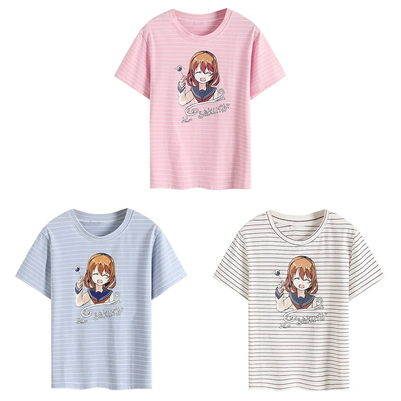 Новейшая модная универсальная женская футболка в полоску с короткими рукавами