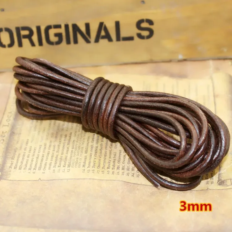 3mm 2 м Ретро шнур из натуральной кожи, с круглым и на плоской подошве; кожаные веревки для самостоятельного изготовления браслетов Цепочки и ожерелья ювелирных изделий 1,5/2/3/4/5/6/8 мм Ширина выводы - Цвет: 3mm