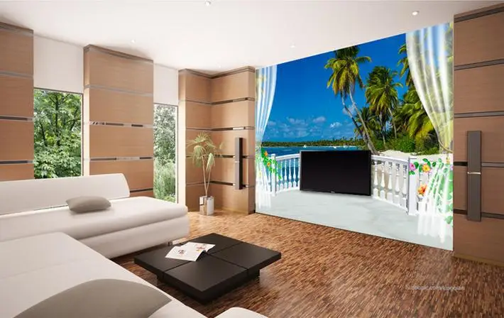 3d wallpaper custom G3 d TV setting wall balcony sea view | Обустройство дома