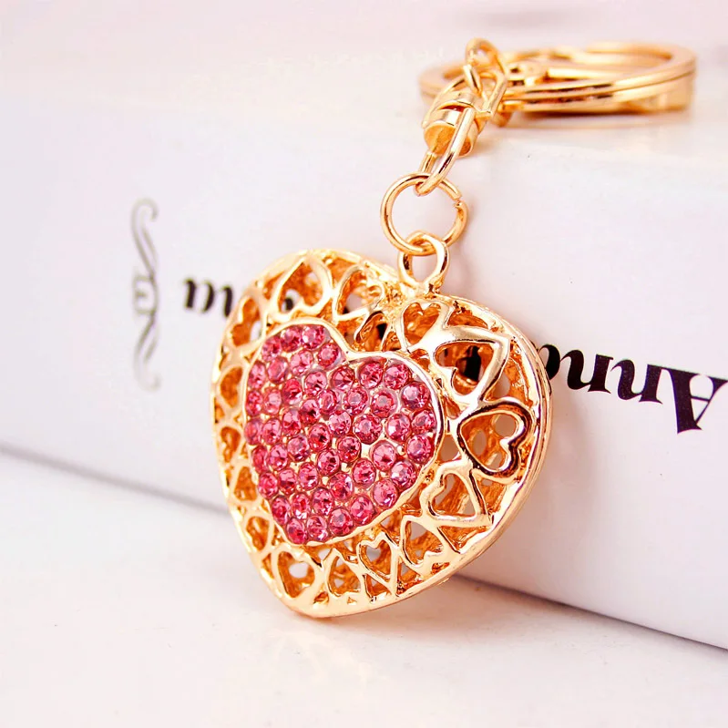 Pink Dalaful выдалбливают Любовь Сердце цепочки кольца для ключей держатель для влюбленных кулон Sweetheart для автомобиля брелоки K290 - Цвет: Pink