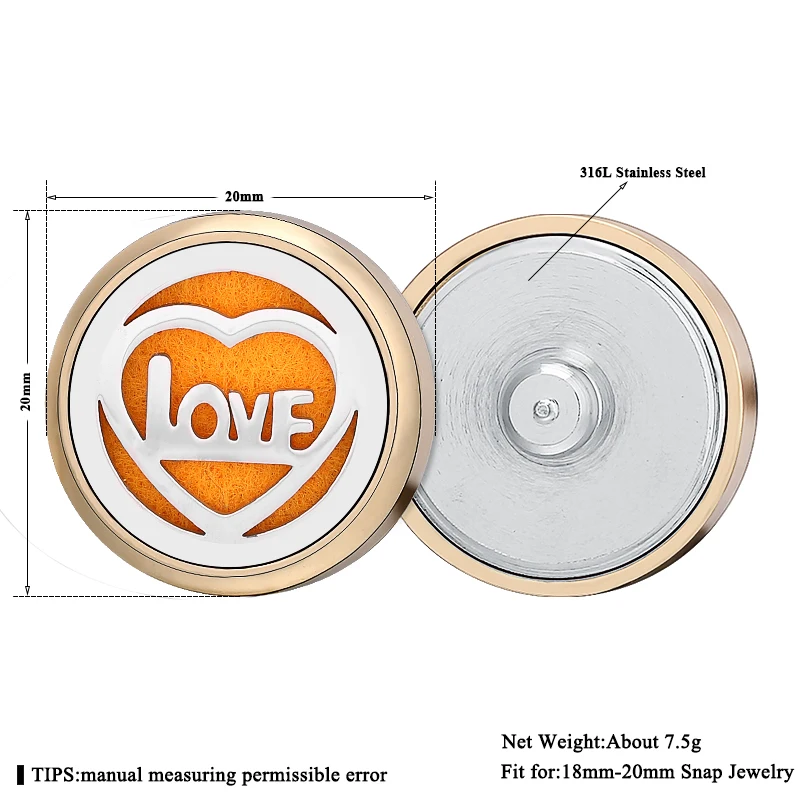 Love Heart Locket Snap Buttons Stainless Steel Gold/Silver Color Essential Oil Diffuser Aroma For 18mm-20mm Bracelet |