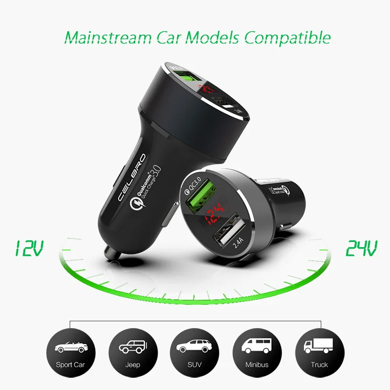 Двойное автомобильное зарядное устройство USB Quick Charge 3 0 Автомобильное быстрое для