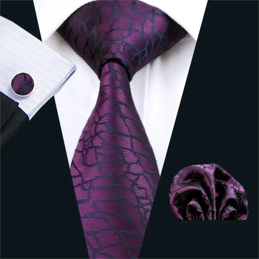 

FA-1004 Mens Tie Purple Novelty Silk Jacquard Neck Tie Hanky Cufflinks Set Ties For Men Business Wedding Party Free Shipping