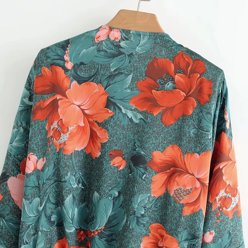 NSZ Women Sexy Bodysuit Print Floral Pleated Elastic Waist Deep V Neck Long Sleeve Party Bodysuits |