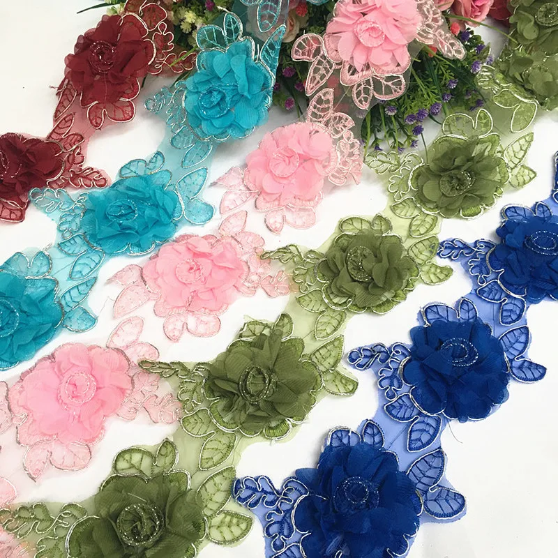 

3Y/Lot 3D chiffon car bone flower lace accessories Diy Handmade Clothes Accessories Lace Trim TX993