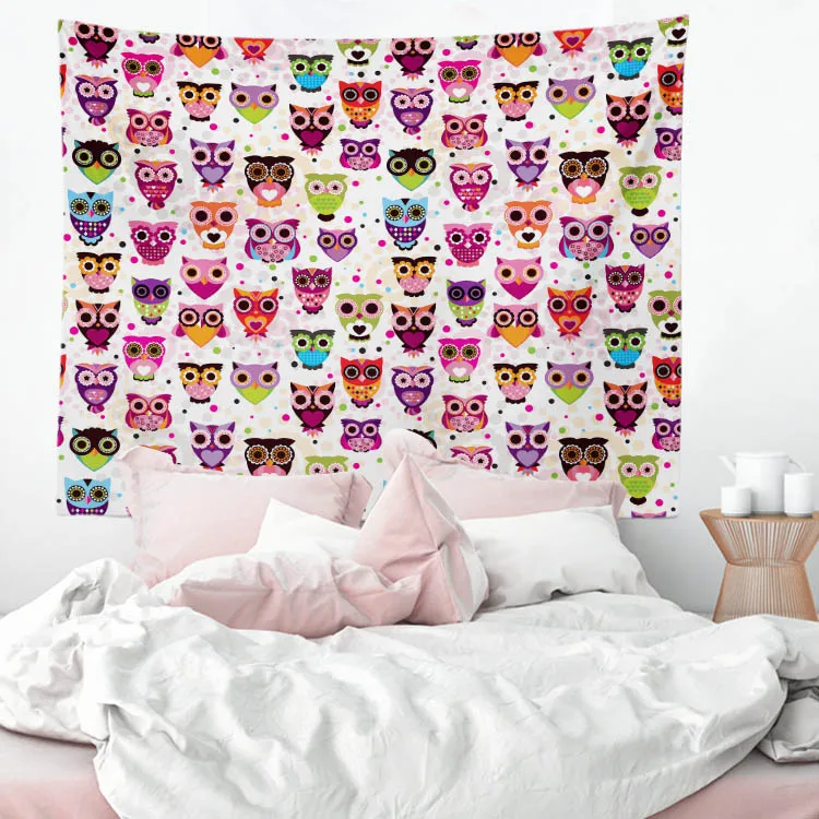 130x150cm Cartoon Animals Colorful Elephants I love My Kittey Cute Owls Kids Decoration Blanket Bedroom Wall Art Tapestry | Дом и сад