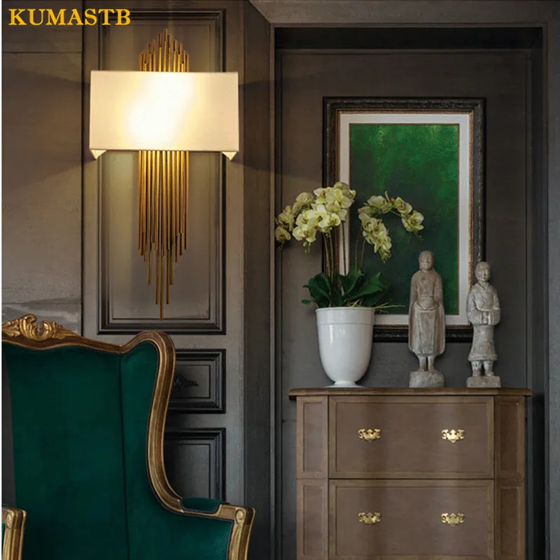 Современный тканевый абажур металлические настенные светильники на трубы