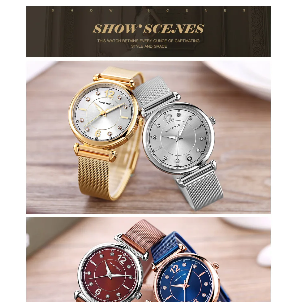 MINI FOCUS Fashion Blue Watch Women Stainless Steel Ladies Clock Luxury Exquisite Women's Watches reloj mujer relogio feminino