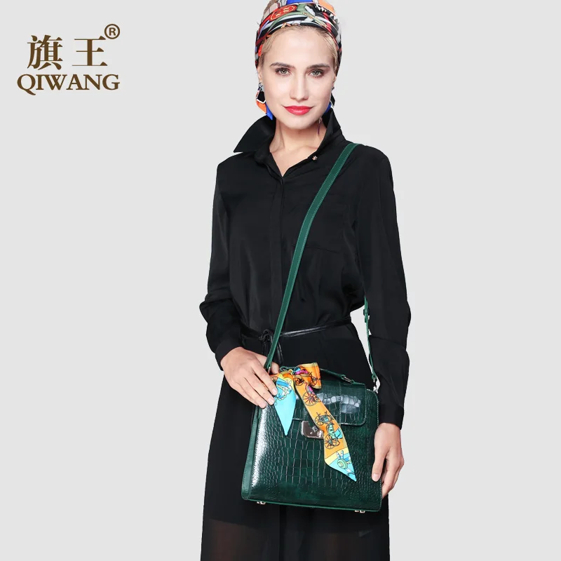 Женская сумка QIWANG из натуральной кожи на плечо 2018|leather shoulder bag|green bagshoulder bags |