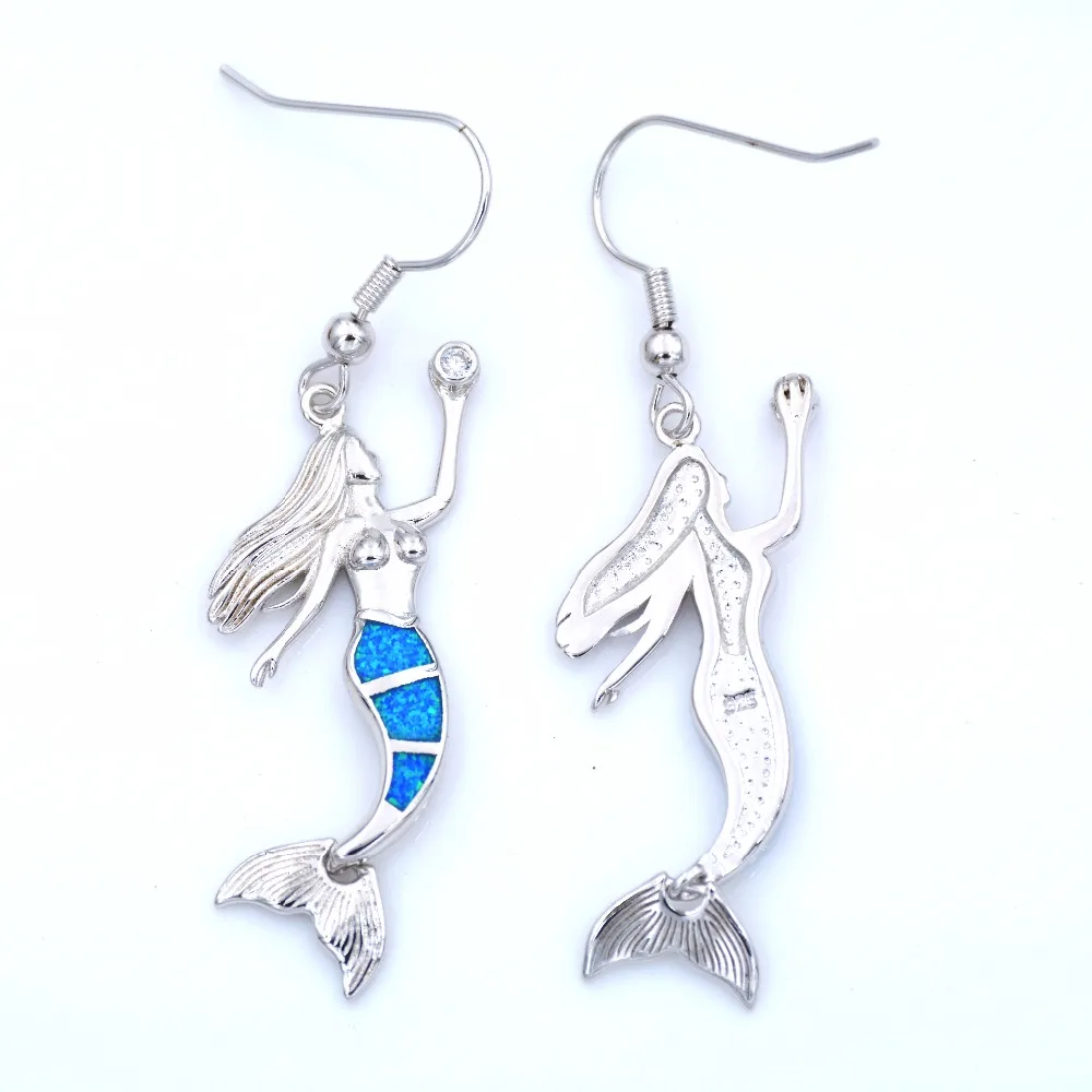 Милые серьги русалка с лабораторным голубым опалом|mermaid earrings|earrings earringblue opal earrings |