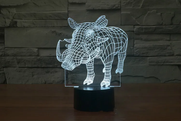 3D ночник в виде дикого кабана лампа свиньи ламсветильник для увеличения объема с