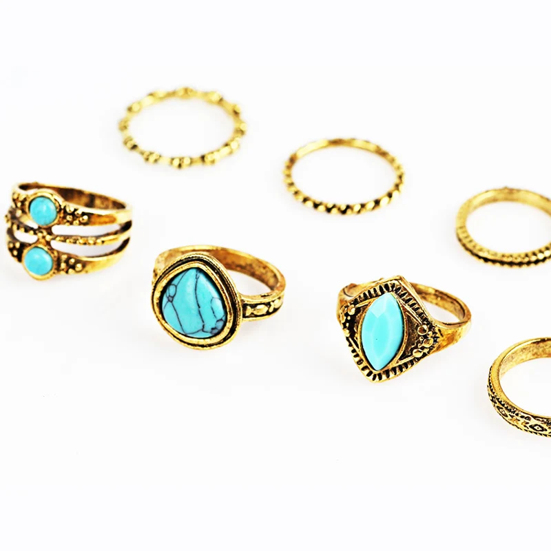 La MaxZa Cyan Rhinestone набор колец в готическом стиле красивые и Благородные Ювелирные