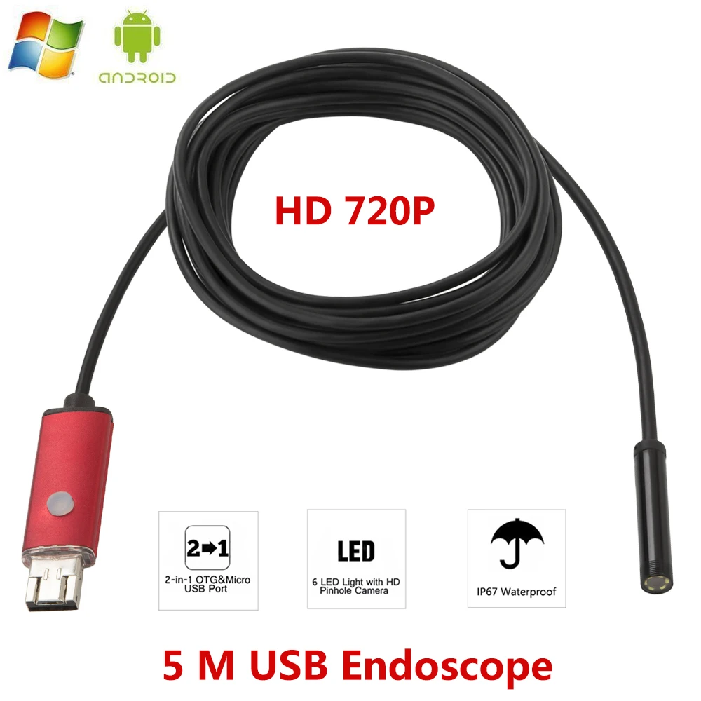 USB камера эндоскоп для Android 1/2/5/10 м 8 мм 720P|Камеры видеонаблюдения| |