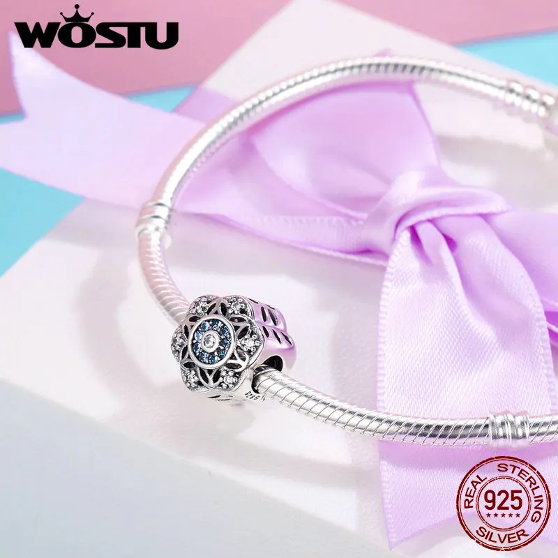 WOSTU настоящий 925 пробы Серебряный загадка цветок бусины подходят WST браслет DIY