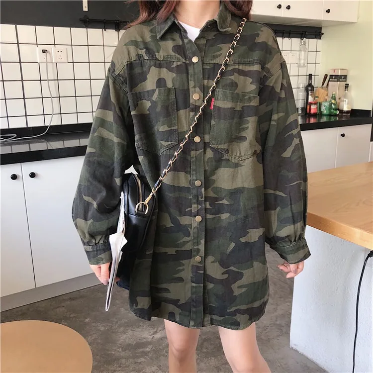 Jackets Women Camouflage Leisure Pockets Single Breasted Loose Korean Coats Womens Cotton All-match BF Harajuku Basic Jacket