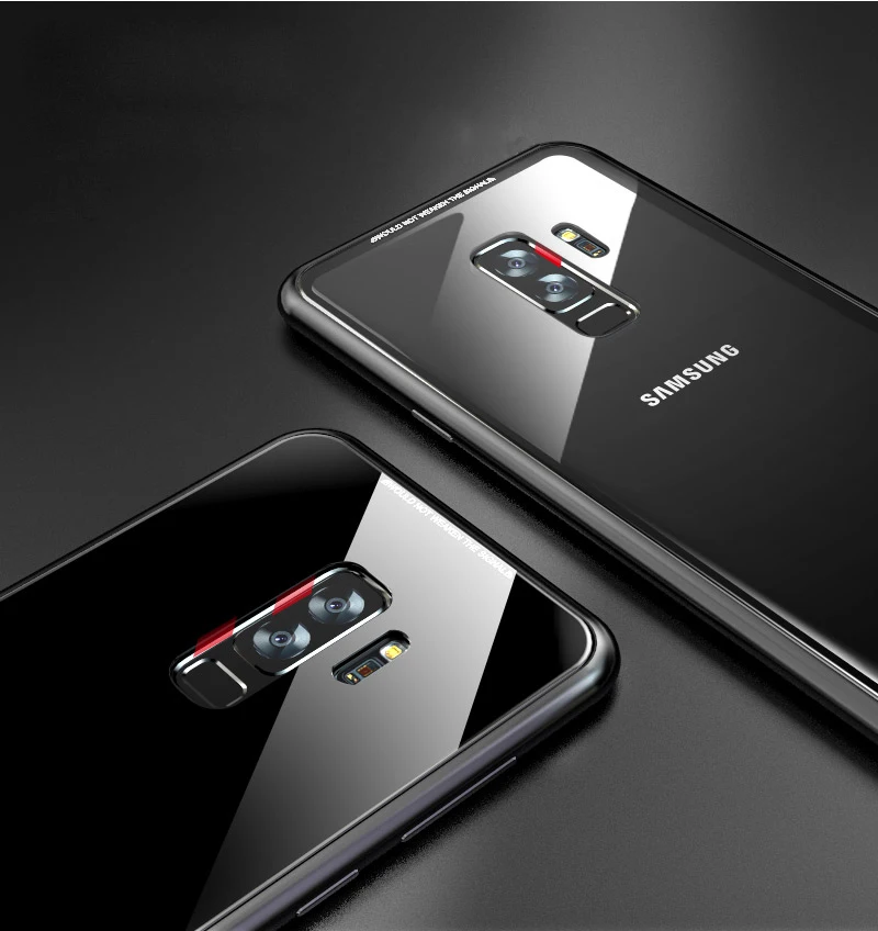 High-end Magnetic Case For Samsung Galaxy S9 S8 Plus S7 Edge Note 9 8 Aluminum alloy Frame +9H Tempered Glass Protection Cover |