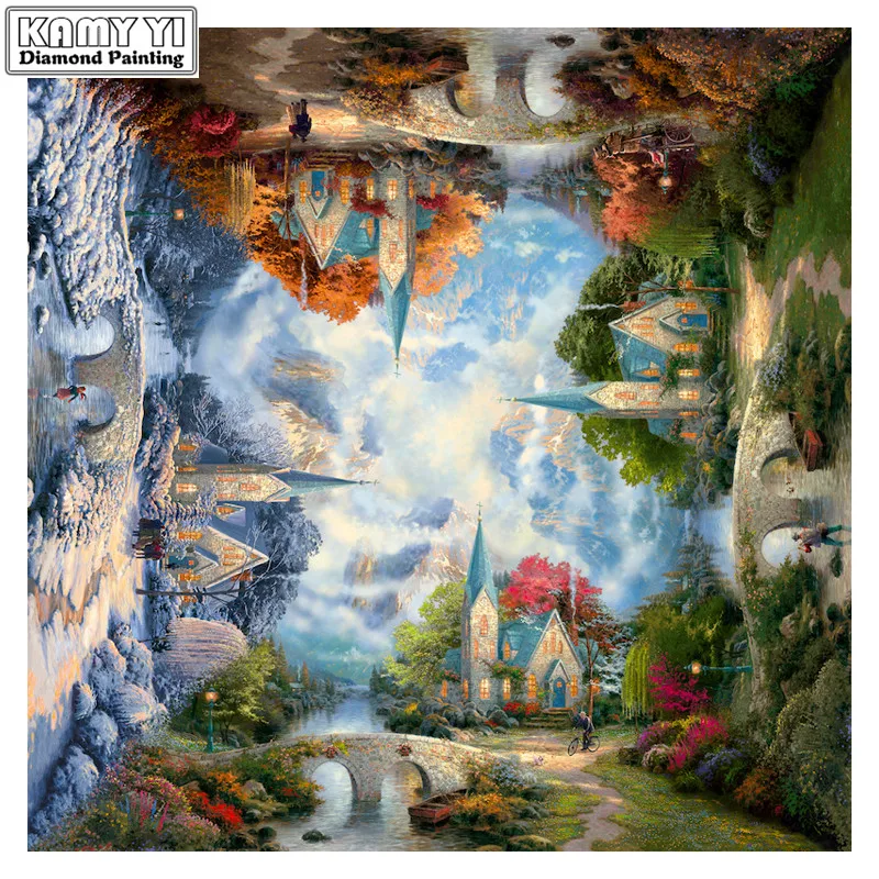 

Картина Стразы 3D, домашний декор, картина из страз «сделай сам», четыре сезона, пейзаж, вышивка крестиком, Подарочная Алмазная вышивка