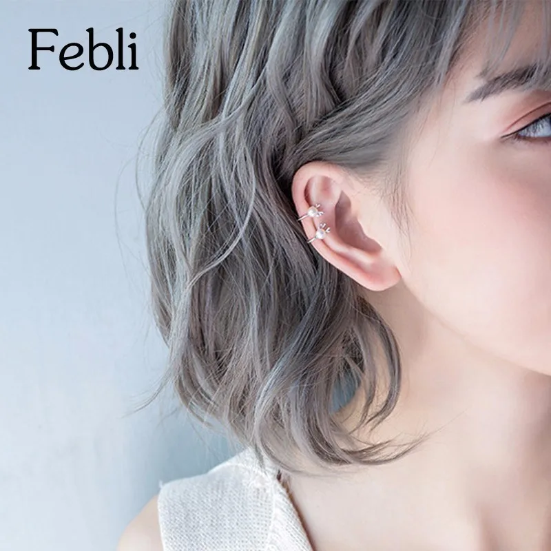 Febli New Arrival Animal Ear Clip Deer Modelling Silver Color Simulated Pearl Delicate And Elegant Hot Sale | Украшения и