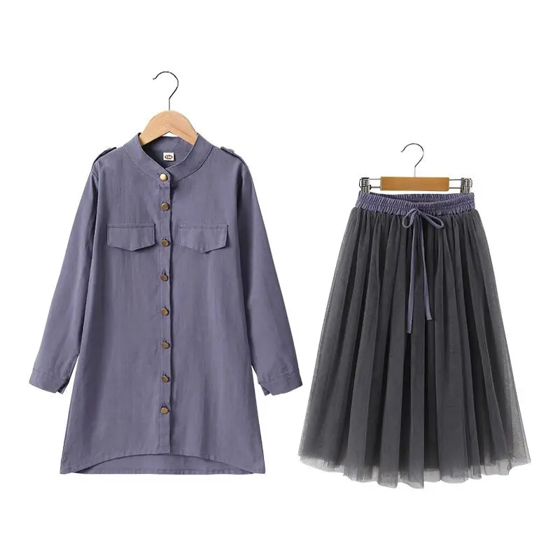 Модная летняя одежда для девочек 2019 костюмы рубашка без рукавов + сетчатая юбка