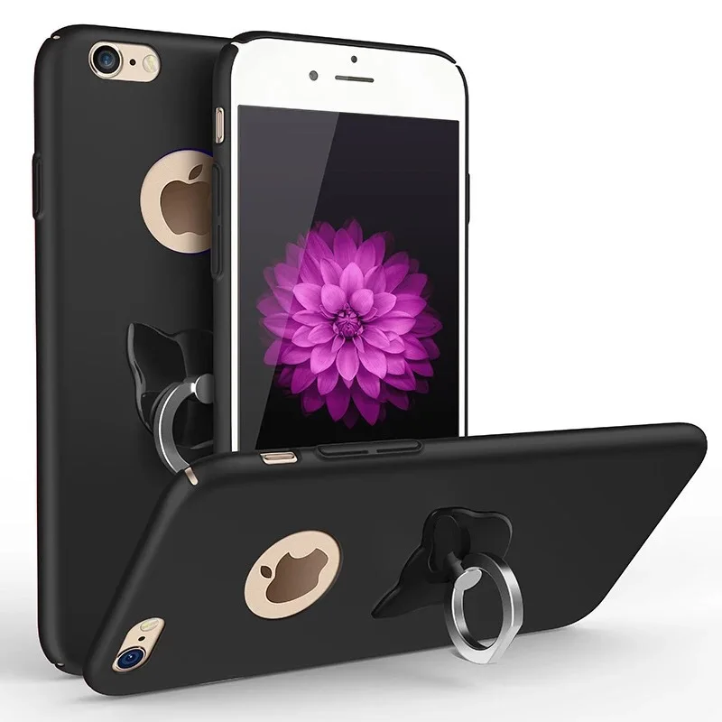 Чехол для iPhone 8 Plus жесткий чехол телефона с кольцом Apple 7 SE 5s 6 S 5 простой черный
