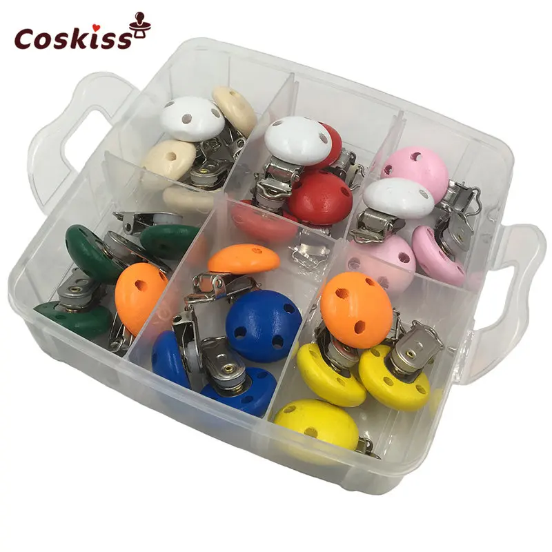 

DIY Nursing Jewelry Combination Package 24pcs Mixed Color Wooden Natural Baby Pacifier Clip Baby Teether Toys Set