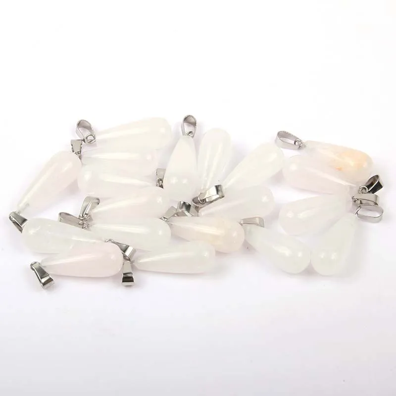 White Crystal 12 шт. натуральный камень подвеска в виде капли воды Форма Подвески Розовый кристалл/тигровый глаз Подвески Для Изготовление Ювелирных ожерелий 10*25 мм - Окраска металла: White Crystal
