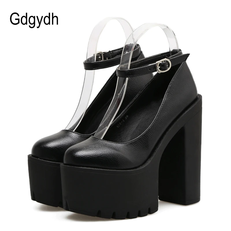 Gdgydh/женские туфли-лодочки; сезон весна-осень; женские пикантные кожаные туфли на платформе и Высоком толстом каблуке; женские черные туфли на платформе с резиновой подошвой
