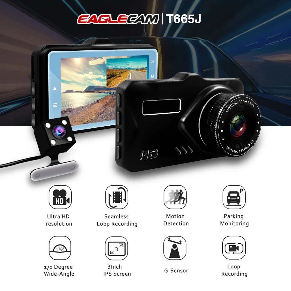 3-дюймовый Видеорегистраторы для автомобилей Двойной объектив Камера петля