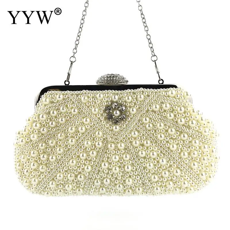 

White Pearl Beaded Shell Clutch Women Fashion Evening Diamonds Handbags Wedding Party Luxury Women'S Bag Designer Night Purse