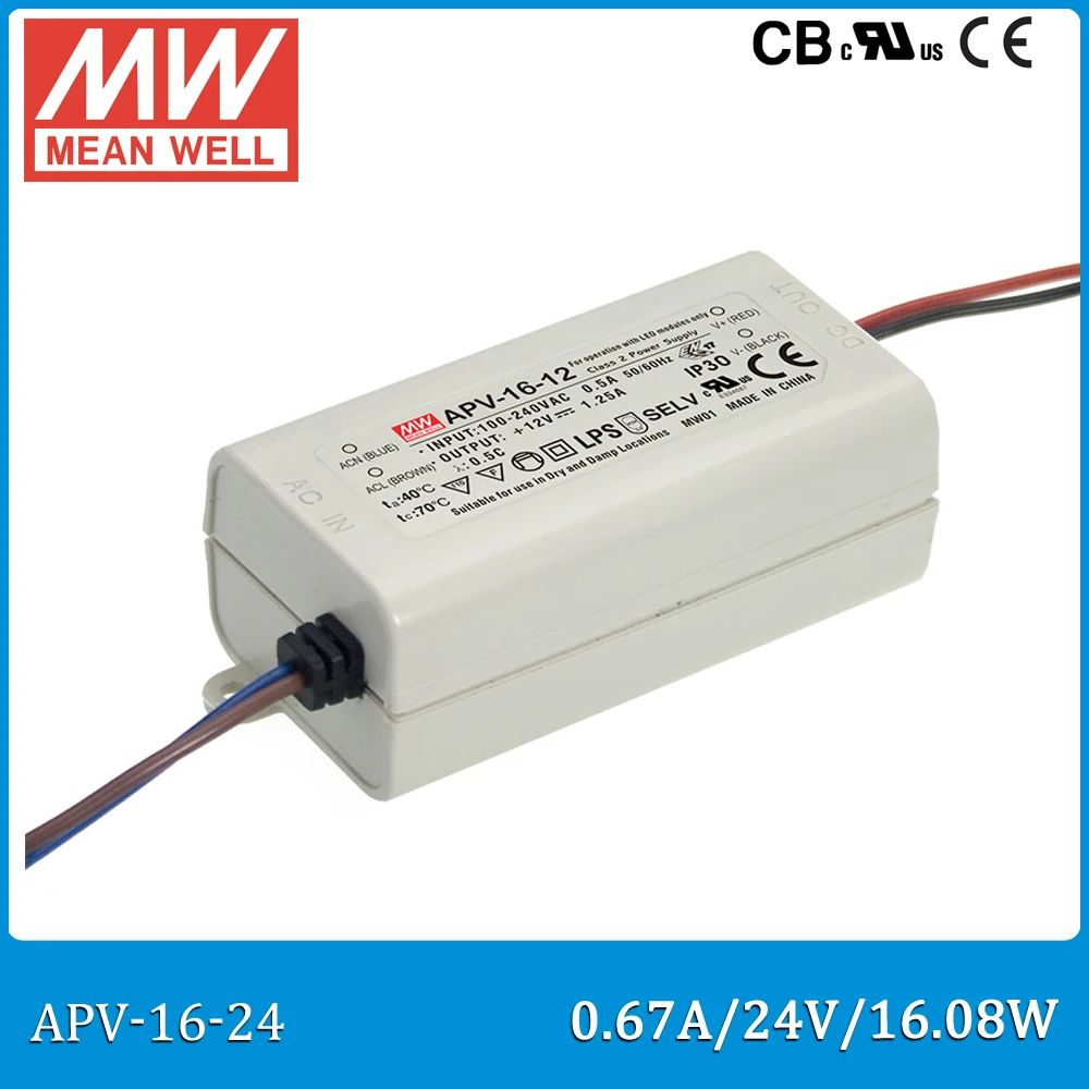 

Meanwell оригинальный 24V светодиодный привод APV-16-24 один выход 16,08 W 24V 0.67A бренд MEAN WELL представляет источника питания APV-16