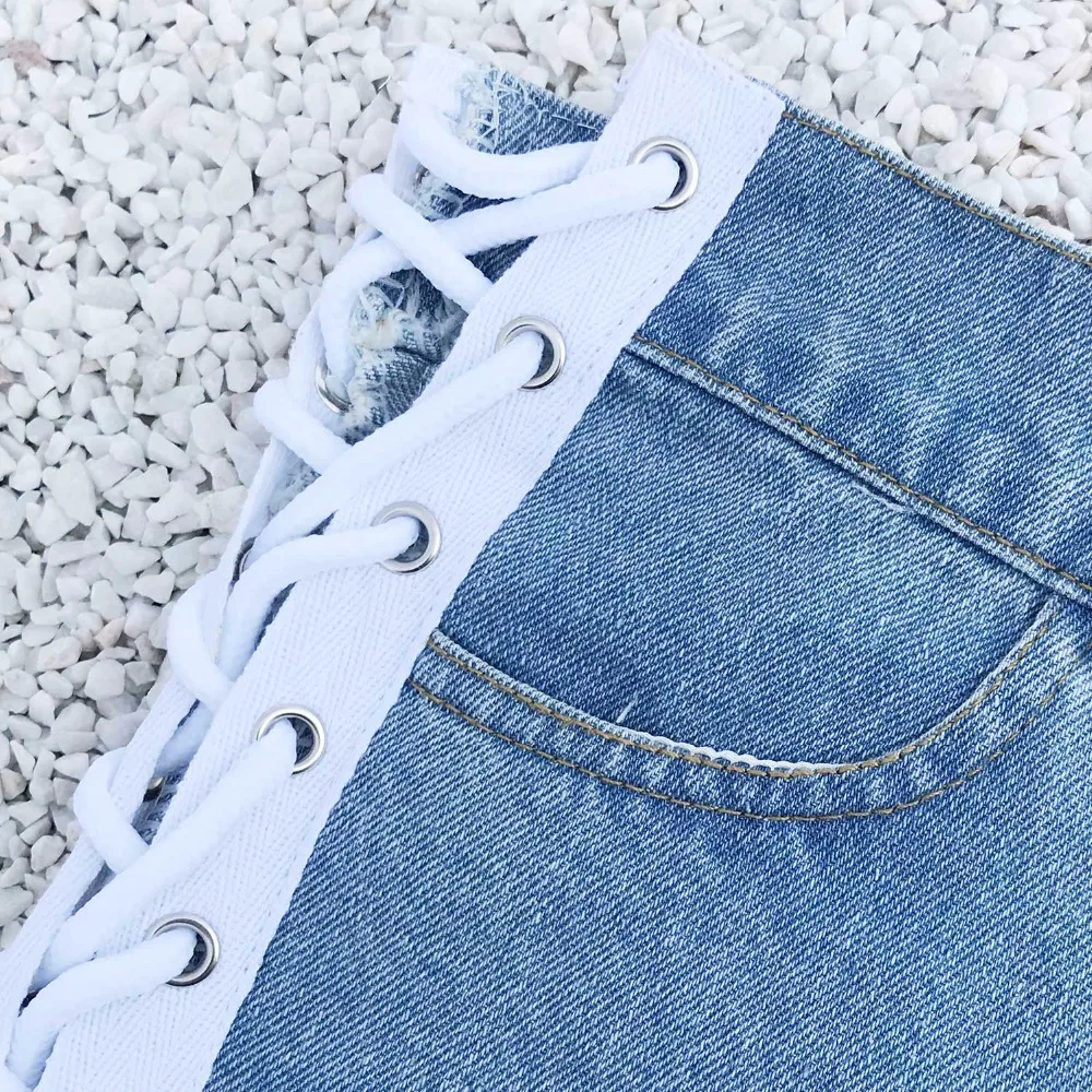 Fashion short jeans woman befree Sexy Bandage Lace Up blue black White Women Hole Night club streetwear shorts clothes HL | Женская
