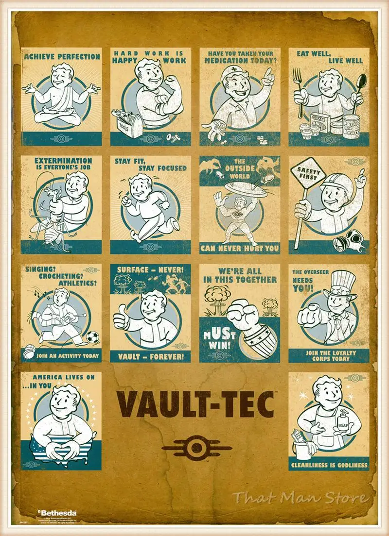 Белый Картонный постер Fallout 3 4 для игр украшение дома рисование ядра настенные