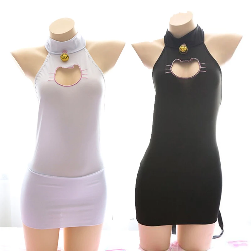 Кавайное женское нижнее белье с вырезами в виде кошки и облегающее платье +