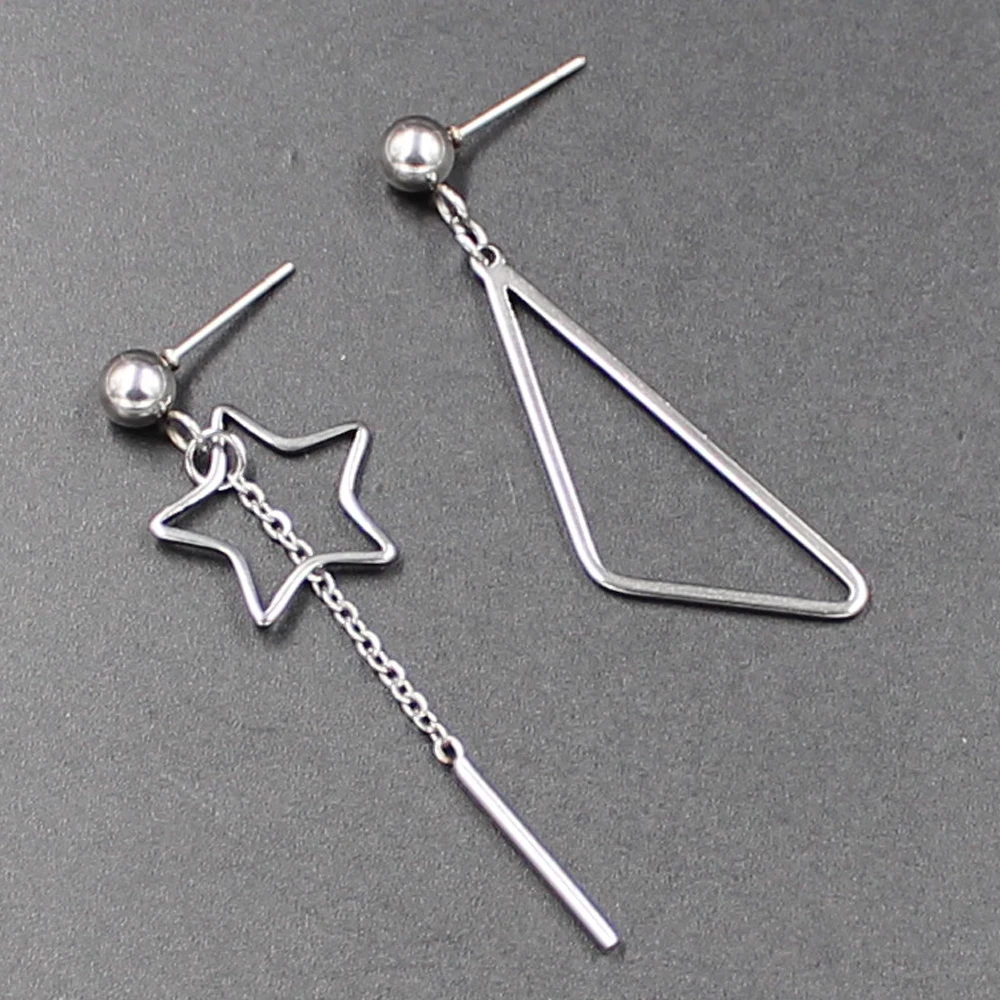 Kakee 2019 Trendy Stainless Steel Geometric Asymmetrical Tassel Earring Simple Korean Fashion Style Jewelry Bridal Drop Earrings | Украшения