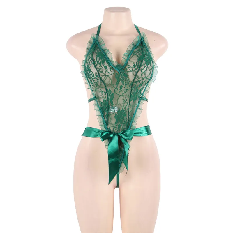 Green Teddy Lingerie Да ладно, дорогой эротическое боди 3XL Холтер тела костюмы для Для женщин сексуальное женское белье с наручные Ограничения Кружева Тедди костюм RB80050 - Цвет: Green Teddy Lingerie