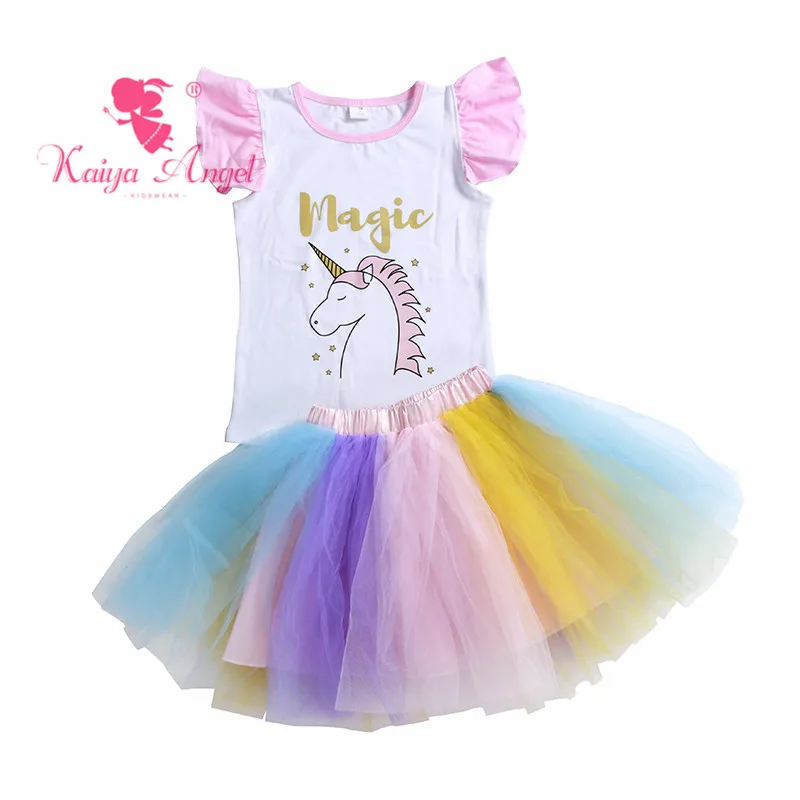 Kaiya Angel 2018 NB-8T Хлопковое платье с единорогом для маленьких детей светло-розовое