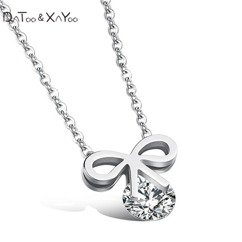 DAToo &amp XAYoo New Fashion Rose Gold Plated Necklaces For Women Stainless Steel Pendant Necklace Jewelry Woman Bowknot | Украшения и